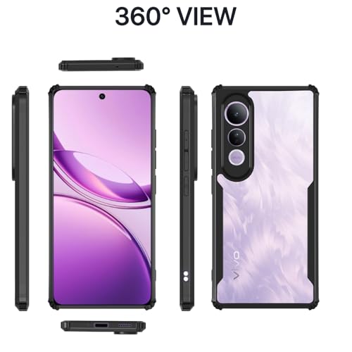Image of Pikkme Back Cover for Vivo V50 Lite 4G | Ultra Hyrbid | Full Camera Protection | Raised Edge |Crystal Clear Transparent Bumper Case (Black)