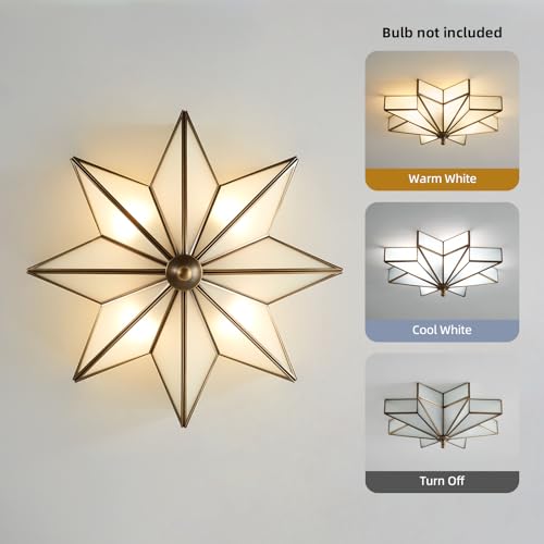 Image of Star Brass Ceiling Light - 19.7 In Large Black Milk Glass Flush Mount