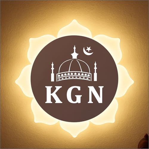 Image of KGN Islamic LED Wall Light | Flower Shape Acrylic Light for Home Decor | White + Warm White LED Wall Mounted Light for Living Room, Masjid, Namaz Room | 23x23 cm