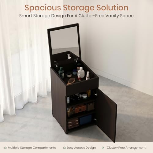 Image of FURNIFLIX Engineered Wood Home Dressing Table with Mirror and Storage Vanity Unit for Bedroom Living Room - Wenge Finish