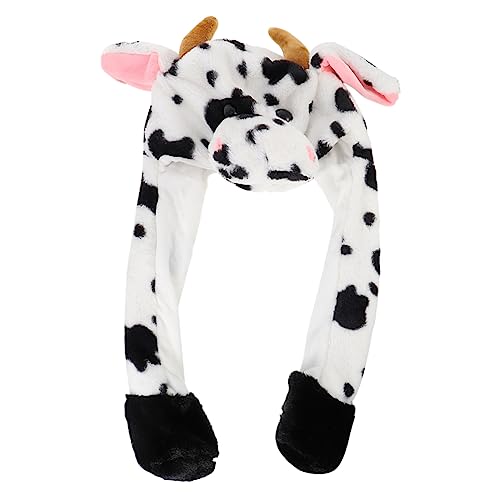 FRCOLOR Kuhhut aus Plüsch mit Beweglichen Ohren Lustiger Tiermütze für Erwachsene für Karneval Cosplay und Partys Wintermütze für