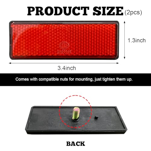 Image of povtii 2 PCS Motorcycle Warning Reflectors, M6x1.0 Waterproof Plastic Reflective Warning Reflector, Motorcycle Rear Safety Reflector with Screw, Universal Motorcycle Accessories (Rectangular, Red)