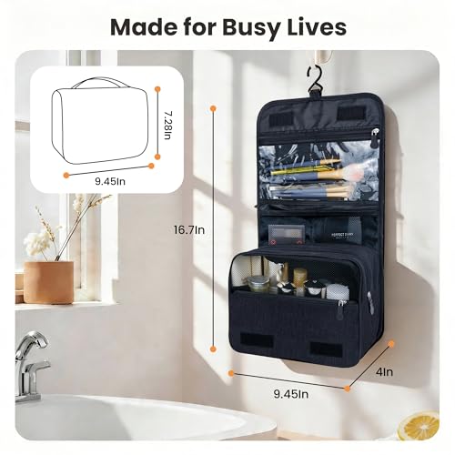 Portable Hanging Toiletry Bag for Travel, Small Multifunctional Makeup Cosmetic Bag for Women, Waterproof Travel Toiletries Organizer, Shower Bathroom Pouch with Hook for Gym, Camping, Business Trips — view 2