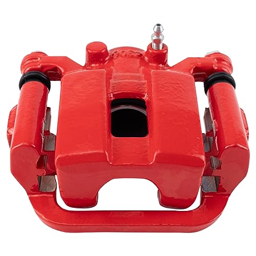Image of TRQ Rear Left Brake Caliper w /Bracket Performance Red Drivers Side