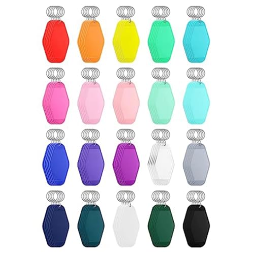 XYHTPP 100 Pcs Blank Hotel Motel Keychain 20 Colors Plastic