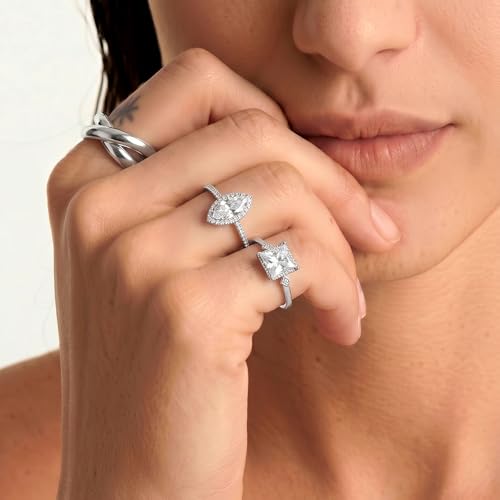 TOPROO Square CZ Ring for Women, 925 Sterling Silver Plated 14K White Gold with Multi Cubic Zirconia, Halo Fashion Eternity Band for Daily Wear Gift, US Size 5-9 — view 5