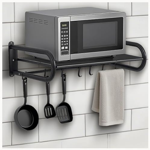 Microwave Shelf Wall Mount,Microwave Wall Shelf with 5 Hooks and ...