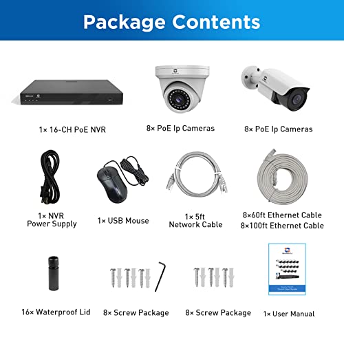 Gwsecu 16 Camera Security System Commercial, (16) 5Mp Wired Poe Cameras Outdoor/Indoor Built-In Mic, 2.8Mm Lens, Ai Human Detection,100Ft Ir Night Vision, 4K 16 Channel Nvr With 4Tb Hdd, G51616P4M01 #TOP7