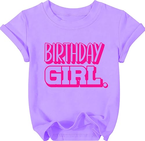 Image of Birthday Girl Shirt 5-12 Year Kids Birthday Party Shirt Doll Themed Letter Girl Short Sleeve Tee Top