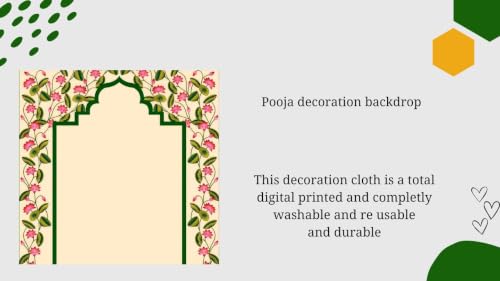 Image of Background Decoration Cloth | Pichwai Inspired Blooming Pink Lotus and Temple Arch Backdrop | Lakshmi Backdrop Cloth for Decoration Pooja 5x5 Feet
