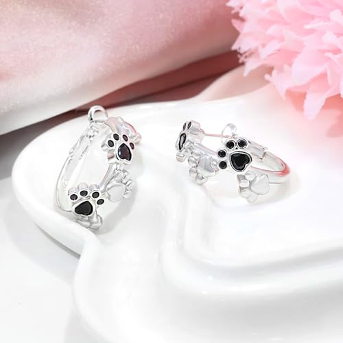 Black CZ Dog Earrings for Women Sterling Silver Big Paw Print Huggie Hoop Earrings Puppy Hoops Cat Pet Paw Hoops Earrings Cartilage Earrings Cute Animal Lovely Jewelry Gifts for Daughter Birthday2
