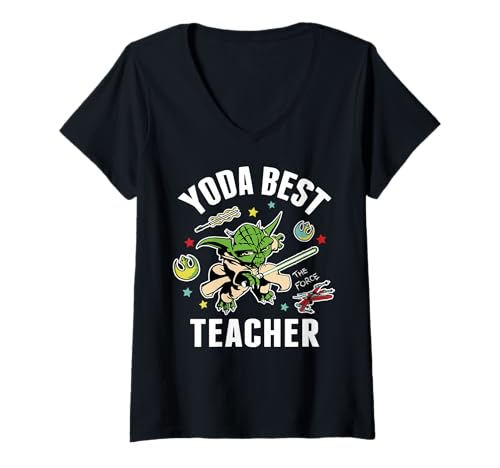T-shirt Star Wars Yoda Best Teacher coupe premium col V pour femme