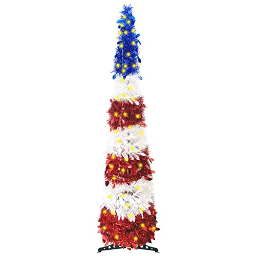 Wimupath 5 Ft Pop Up Christmas Tree With 100 Led Warm-White String Light, Lighted Artificial Tinsel Pencil Tree With Battery Operated Christmas Decoraiton Indoor For Home Party Decor #TOP4