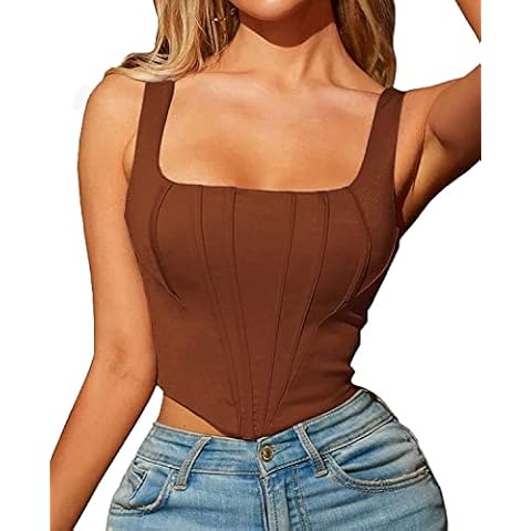 EverLove Corset Tops For Women Mesh Overbust Bustier Crop Sleeveless Bodyshaper Camis Brown Small Cover