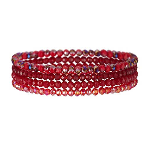 FULU AUTUMN Bracelet Boheme en Perles pour Femme Bracelet de Perle Cristaux Elastique Multicouches Bijoux Fantaisie Cadeau pour Femme(Red)