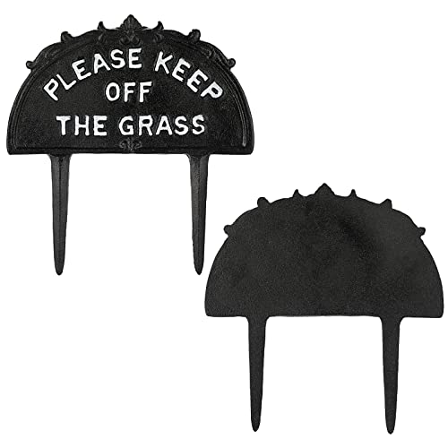 JUXYES Pack of 2 Cast Iron Please Keep Off The Grass Yard Sign Stake, Grass Warning Sign Heavy Metal Grass Stay Off Sign Spike Garden Hose Guides Decorative Stake for Garden Lawn Yard - Thumbnail 3