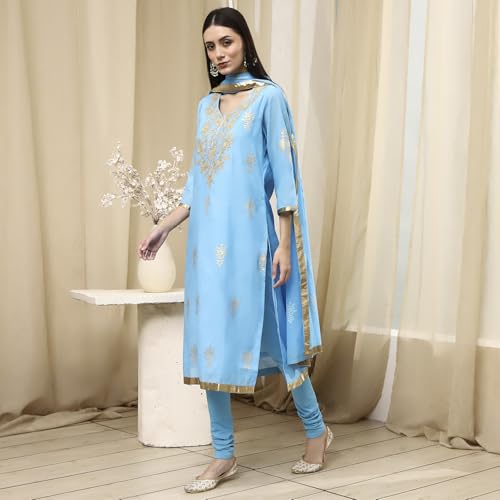 Image of BIBA Women Poly Chanderi Straight Printed Suit Set