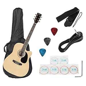 Rocktile WSD-8CE-NT Slim Line Westerngitaar Set – Dreadnought Akoestische Gitaar – Westerngitaar met Pickup in Set incl. Tas, Riem, Kabel, Vervangingssnaren en Plectrums – Natural