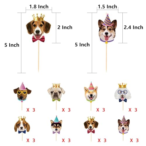 Cake Deko Hund 24 Stück Kuchen Deko Hunde Cute Geburtstagstorte Deko Hund Tier Torten Topper Für Geburtstagsdeko, Themenparty, Babyshowerparty (B)