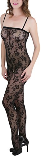 Image of ToBeInStyle Women's Bodystocking Crotchless Peek-A-Boo Fishnet Lace Bodysuit