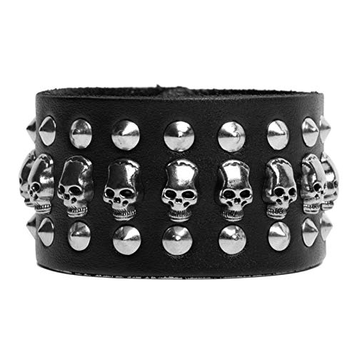 Stwtr Black Metal Rivets Studs Punk Rock Biker Wide Belt Leather Bracelet Guard Wrist Strap Skull (B) #TOP3