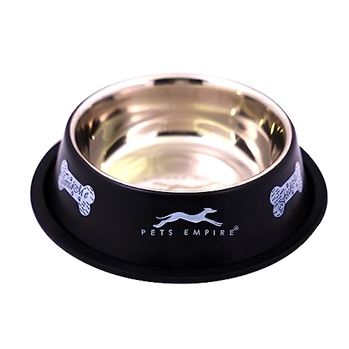 Image of Pets Empire Stainless Steel Dog Feeding Bowl, Grey Colour, Medium (Cherry & Black)