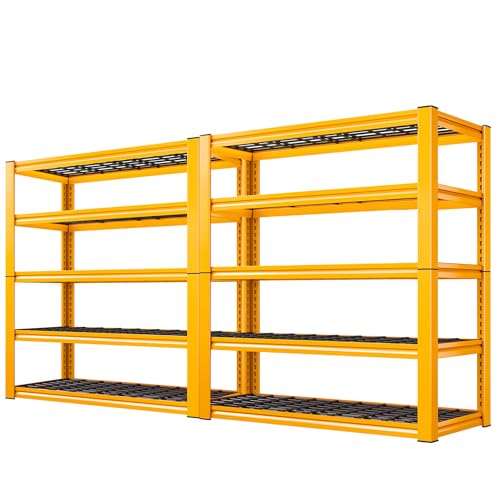 REIBII Garage Shelving Load 3000LBS, 5-Tier Storage Shelves, Adjustable Heavy Duty Metal Shelving Unit for Pantry, Basement, Warehouse, 72" H x 36" W x 16" D, 2PC