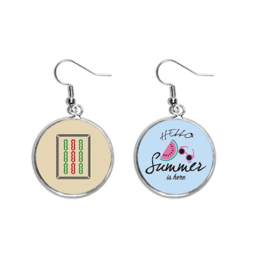 Pendientes de sandía Mahjong con patrón Bamboo Bar 9 rectangular para lóbulo 5