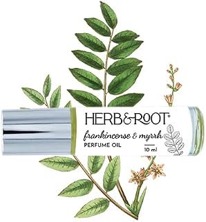Herb & Root Frankincense & Myrrh Roll On Perfume Oil for Men & Women | Ancient Woody Scent | Vegan, Cruelty-Free Mini Travel Size Perfume | Aromatic Spicy Arabic Cologne