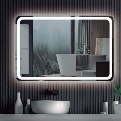 Mice - Espejos con luz led de Baño - Espejo retroiluminado con Cantos Redondeados, luz Frontal fría - Espejo con luz para Vestidor, Maquillaje, Centro Estetica - Medida 100x80cm