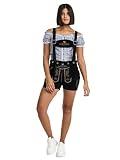 Steigenhöfer Lederhose Damen Tracht Shorts - 100% Rindsleder - Marina - Traditionelle Kurze Hose für Frauen Hot Pants - Inklusive verstellbaren Trägern - Dirndl Alternative - Schwarz - 40