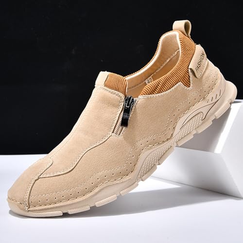 Men's Suede Casual Slip On Loafers Fashion Hand Stitching Side Zipper Sneakers Comfortable Arch Support Orthopedic Walking Driving Shoes4