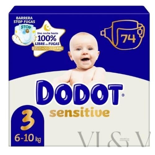 Dodot Sensitive Talla 3 (6-10 kg) Caja 74 Pañales — Protección suave para piel delicada del bebé