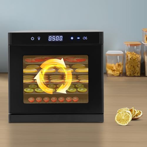 Dörrautomat Edelstahl 700W, 6 Etagen Dörrgerät mit Temperaturregler 35-75℃ LED-Anzeige und 1-24h Timer, Trockner für Gemüse Obst Fleisch Blumen (Schwarz) – Bild 4