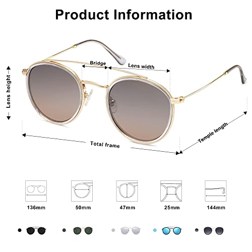 Image of SOJOS Retro Vintage Round Polarized Sunglasses for Women Men Double Bridge Circle Sunnies SJ1104