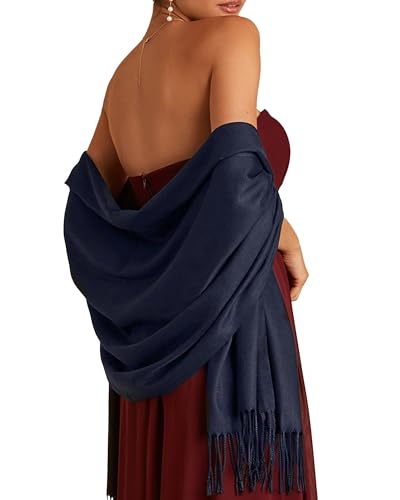 FURTALK Womens Pashmina Shawls and Wraps for Evening Dress Long Scarf Wedding Bride Bridesmaid Shawl Gifts Navy Blue