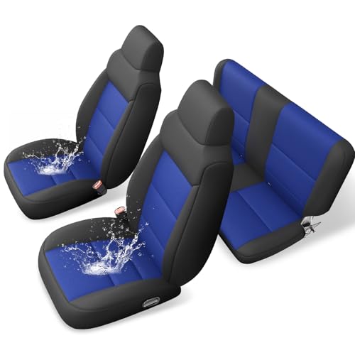 GIANT PANDA Neoprene Seat Covers for Jeep Wrangler TJ (2003-2006), Neoprene Waterproof Seat Covers, Foam Padded, Front & Rear Seat Covers(Black + Blue)