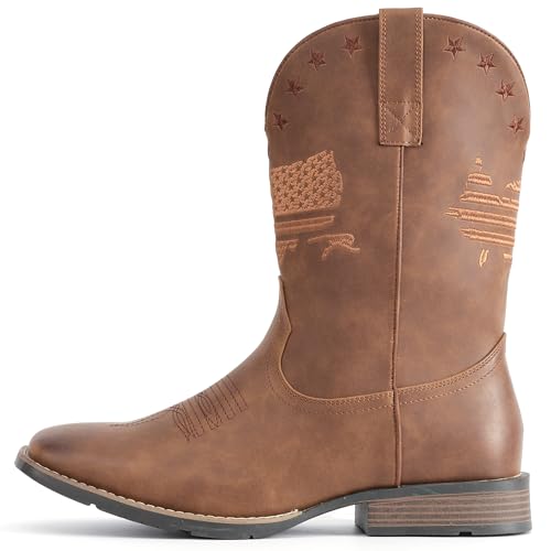 Image of IUV Cowboy Boots For Men Wide Western Boot Traditional American Flag Retro Square Toe Country Work Boots