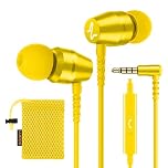 Ludos OMNITONE Wired Earbuds in-Ear Headphones, Earphones with Microphone, 5 Years Warranty, Noise Isolation Corded for 3.5mm Jack Ear Buds for iPhone, iPad, Samsung, Laptop, Gaming, Sports - Yellow
