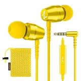 LUDOS OMNITONE Auricolari In-Ear Cuffie, Cuffiette con Filo e Microfono, 5 Anni di Garanzia, Cuffie Isolamento Acustico, Cuffiette Cellulare, Jack 3,5 mm per iPhone, Apple, Samsung, Huawei - Giallo