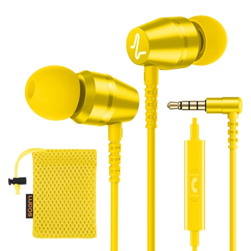 Image of LUDOS OMNITONE Wired Earbuds in-Ear Headphones, 5 Year Warranty, Earphones with Microphone, 3.5 mm Jack Corded Ear Buds, Videoconference for iPhone, Samsung, Laptop, Kids, School Students - Yellow