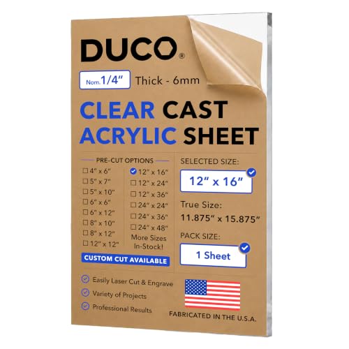 Image of Duco 1 /4 inch Clear Cast Acrylic Sheet, 12 inchx16 inch Plexiglass Sheet, 1 Pack