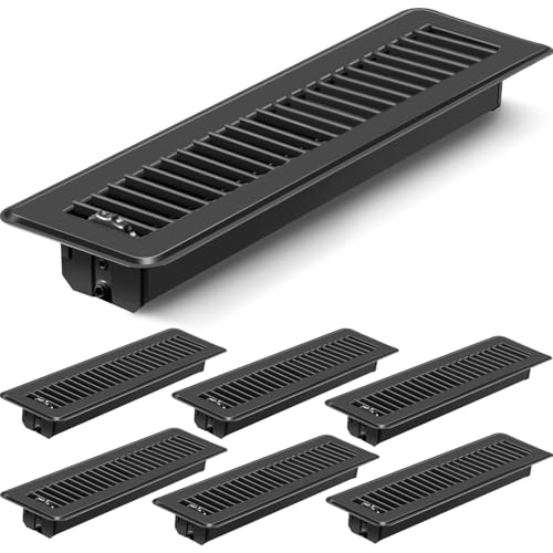 2x12 Floor Vents Heavy Duty Floor Registers, Floor Air Vent Covers 2 X 12 for Home Floor Wall Ceiling, Rust Proof Finish Registers Grilles & Vents (6, Black, 2x12 Inches)