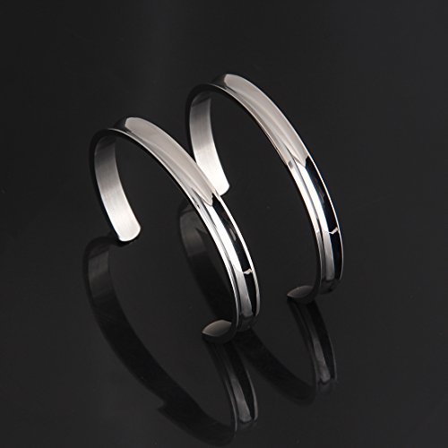 Wusuaned Hair Tie Bracelet Stainless Steel Grooved Cuff Bangle Gift For Her (2 Pcs Silver) #TOP1