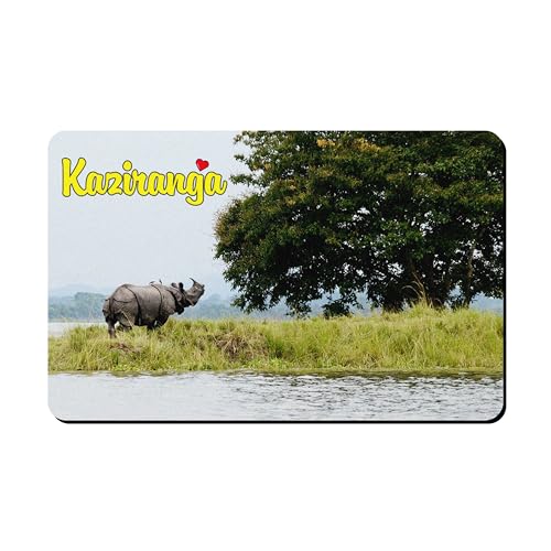 Image of Elegant Fridge Magnet with Themes |Rectangular Size Refrigerator Magnet with Magnetic Rubber Back | Pack of 1, 8.6cm X 5.4cm (Kaziranga)