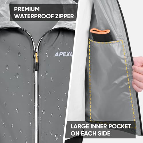 Image of APEXUP Packable Rain Jacket Men Waterproof Lightweight Raincoat with Hood