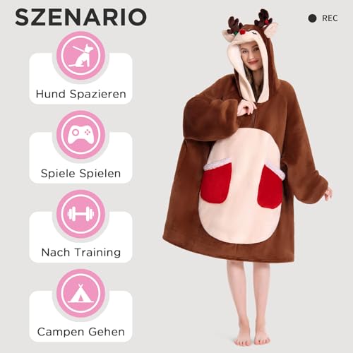 OLAOLA Rentier Decken-Hoodie Unisex, Warme Oversized Sherpa Kuscheldecke – Ansicht 4