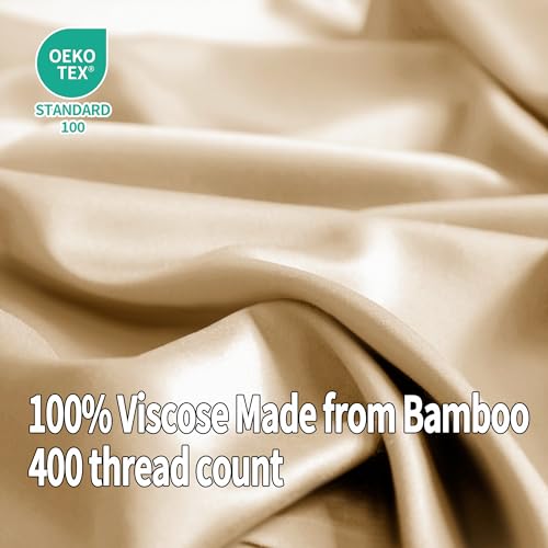 Image of EVERLY Queen Sheets Set,Luxuriously 400 Thread Count Organic Viscose Derived from Bamboo Bed Sheet,Cooling Sheets for Queen Size 4 Piece Deep Pockets Bedding Sheets &Pillowcases-Champagne