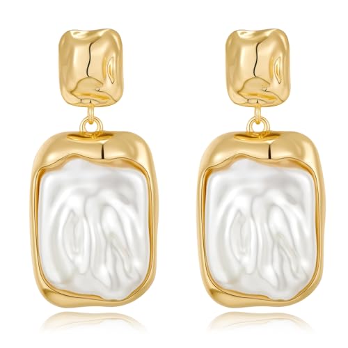 Gold Silver Baroque Pearl Dangle Earrings Vintage Pearl Dangle Drop Earrings for Women Fashion Jewelry