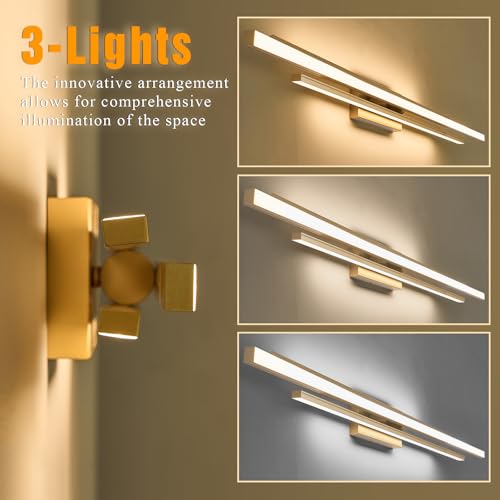 Image of VitaLink 48 inch Gold LED Bathroom Light Fixtures Long Vanity Lights Over Mirror Lighting Lamps Wall Mount Lighting Over Vanity Picture Indoor 5CCT(3000K /3800K /4500K /5200K /6000K)